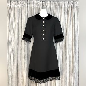 Gucci black GG Pearl logo button lace detailed dress.